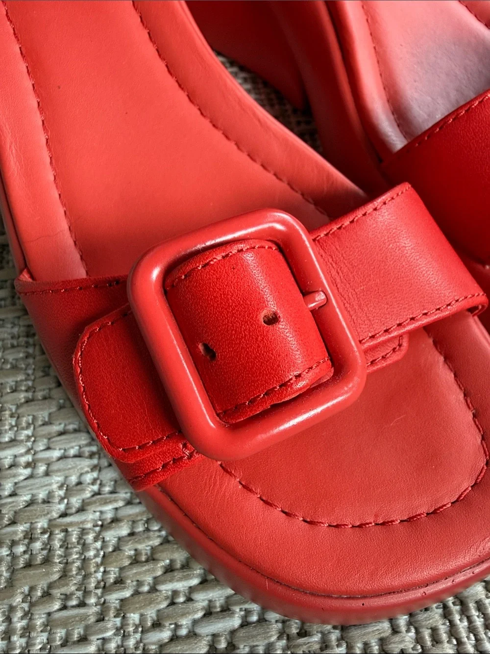 CAMPER: Women Red Buckle Wedge Sandals - Comfortable Summer Shoes